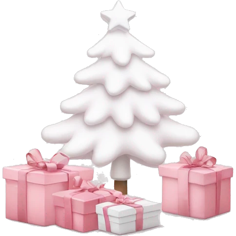 Light pink Christmas gifts under a white Christmas tree  emoji