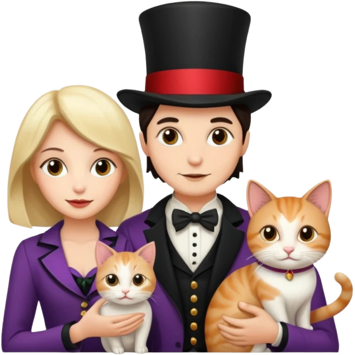 magician couple and their pet cat emoji