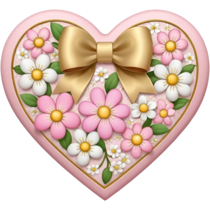 heart with spring flowers, gold bow with heart pattern on the bow emoji
