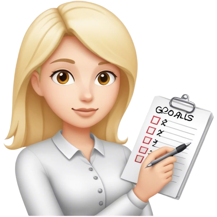 setting goals with check boxes on the paper but keep the hand with pen and have goals written on top. emoji