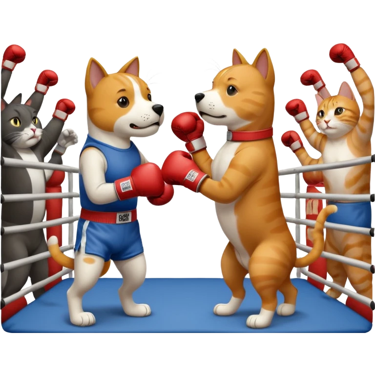 Dog boxing in a cage which a cat emoji