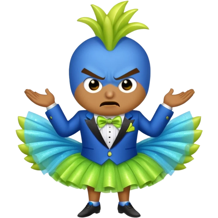 Angry blue banana wearing a sparkly lime green tuxedo and tutu emoji