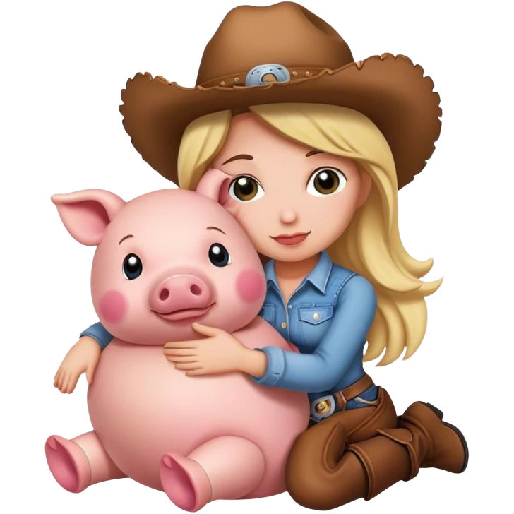 Cowgirl cuddling stuffed pig emoji