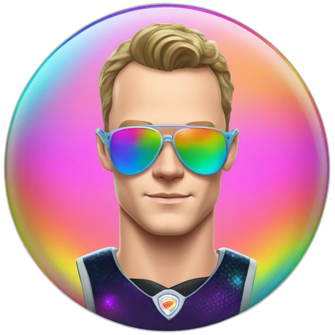 Fancy disco futuristic Jonathan Toews in rainbow bubble emoji