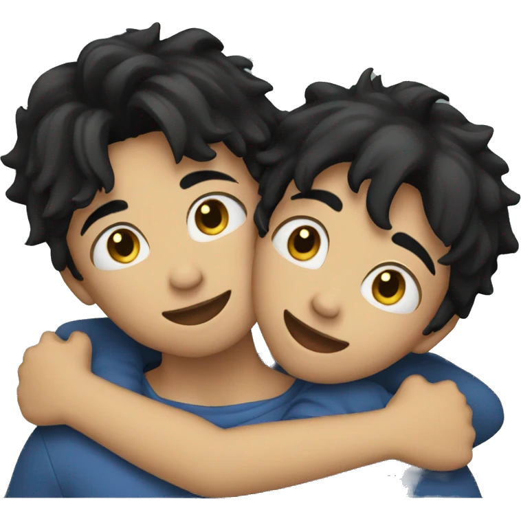 two black haired boys hugging emoji