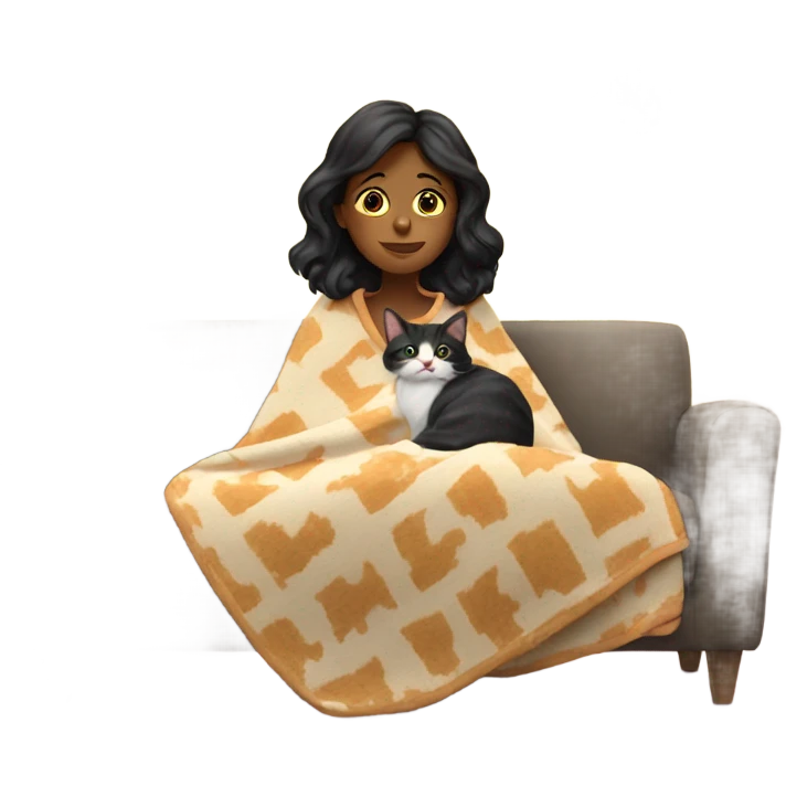 Girl watching tv covered with a cat blanket  emoji
