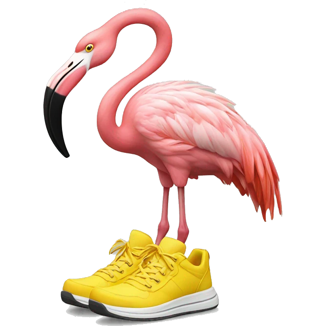 Flamingo with yellow sneakers emoji
