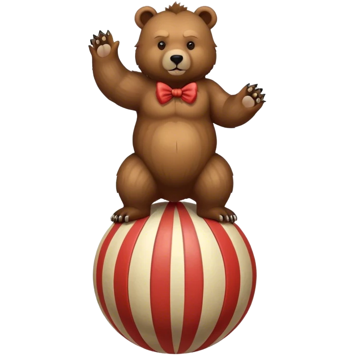 Vintage circus grizzly bear standing on striped ball emoji