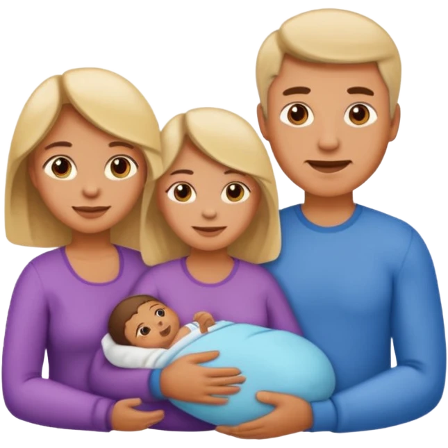 A family emoji set: a man and a woman as parents, and one newborn emoji