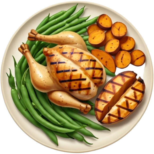 1 protein (chicken, fish)
 + 2 (or more) veggies
 + 1 starch (sweet potato or grain) emoji