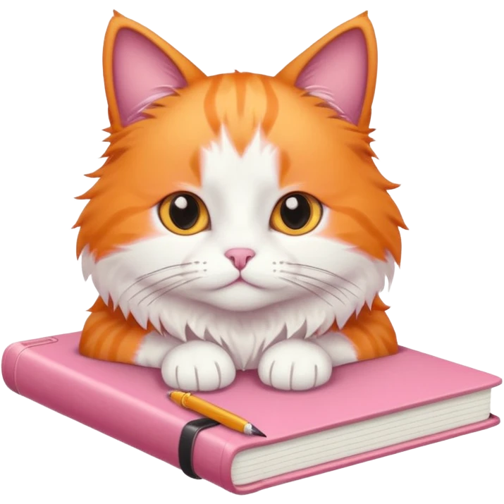 A pink note book with a orange and white cat on it emoji