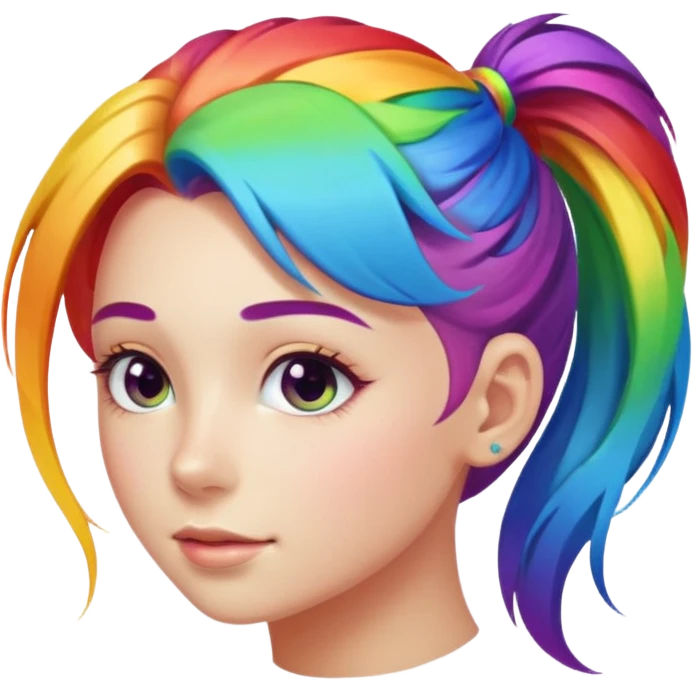 Girl with rainbow ponytail — bright gradient strands flowing emoji