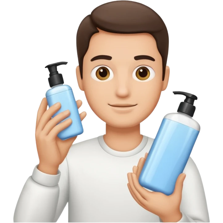 man holding skincare products emoji