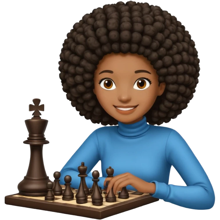 black girl with afro playing chess emoji