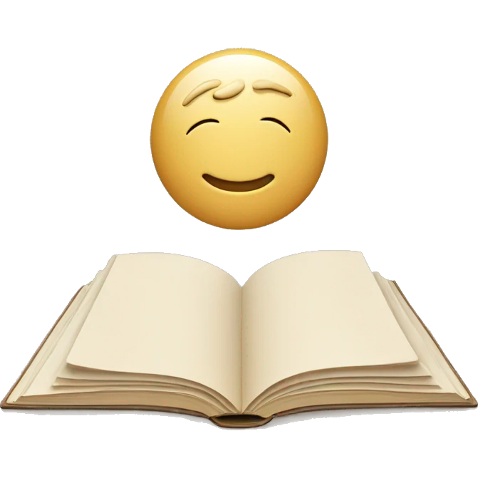 An open, hardcover book, depicted with a beige cover.  emoji