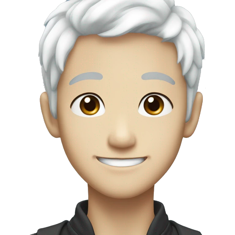 Young Japanese man smiling, With sky blue eyes and white hair emoji