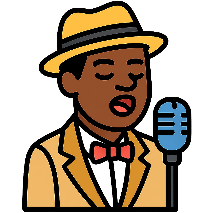 black jazz singer, 1940s, color outline icon emoji