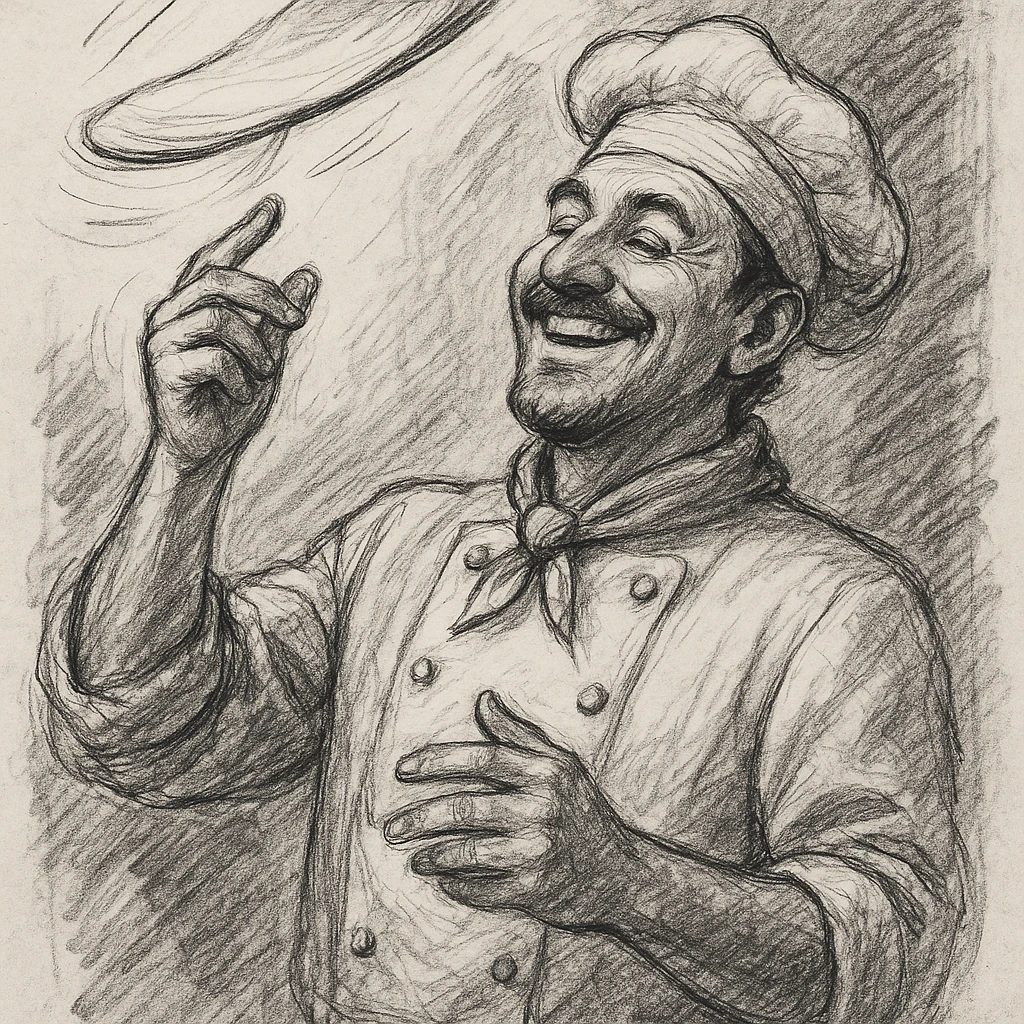 smiling Italian chef spinning pizza dough emoji