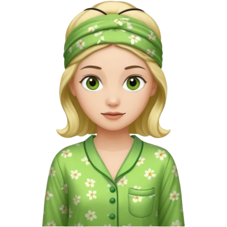 women in green pyjamas with headband emoji