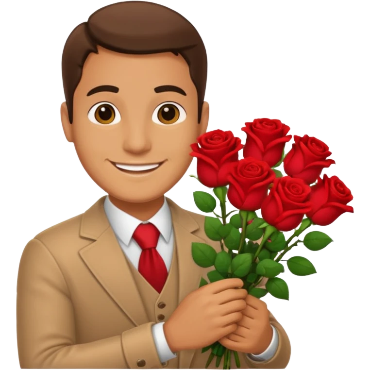 Un homme blanc brun qui donne un bouquet de roses emoji