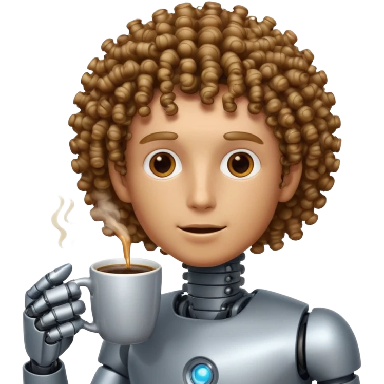curly man robot drink coffe emoji