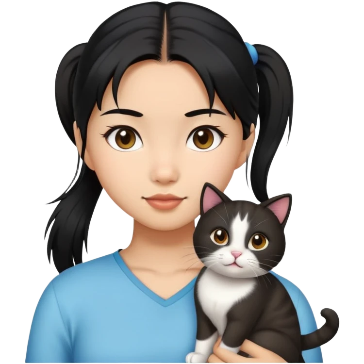 Asian Black haired girl with a ponytail with a cat  emoji