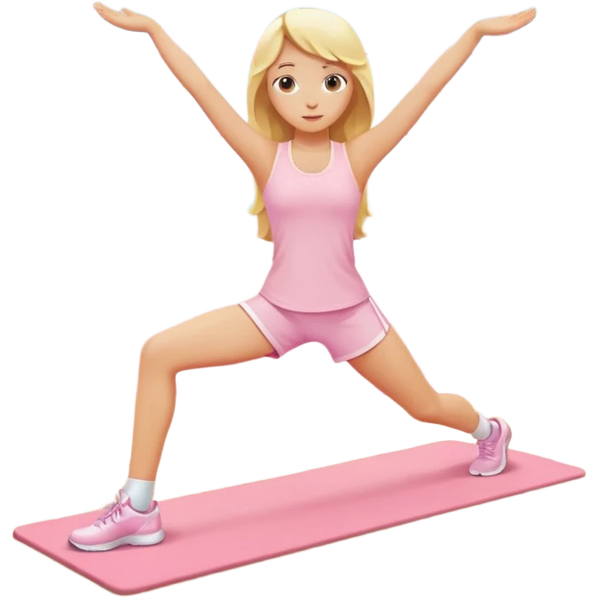 angelic blonde girl stretching in light pink gym emoji