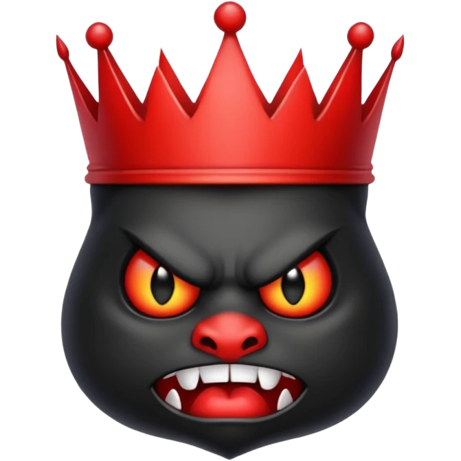 the black crown has a red angry face with the devils tail emoji