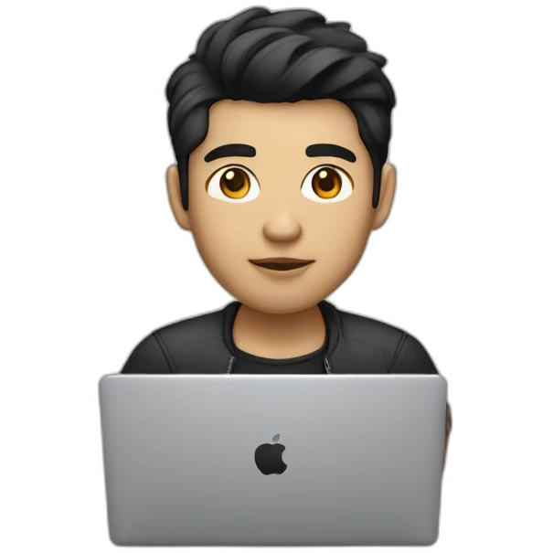 developer with macbook in front, light skin tone and black hair styled emoji
