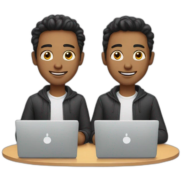 two guys with latin features using his laptops emoji