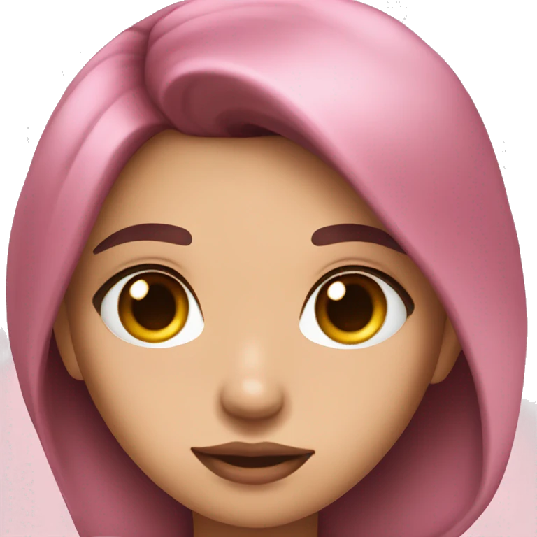 Pink heart and she have dark brown hair cute eyes amazing lips emoji
