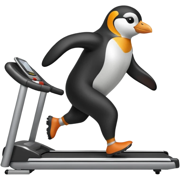 A penguin running on the treadmill emoji