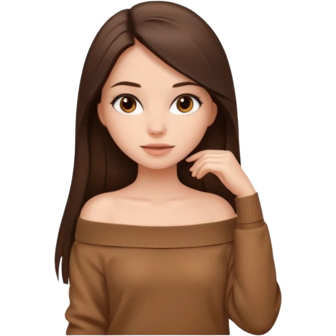 красивая девушка накрашенная брюнетка с длинными прямыми волосами в коричневой кофте со спущенными плечами emoji