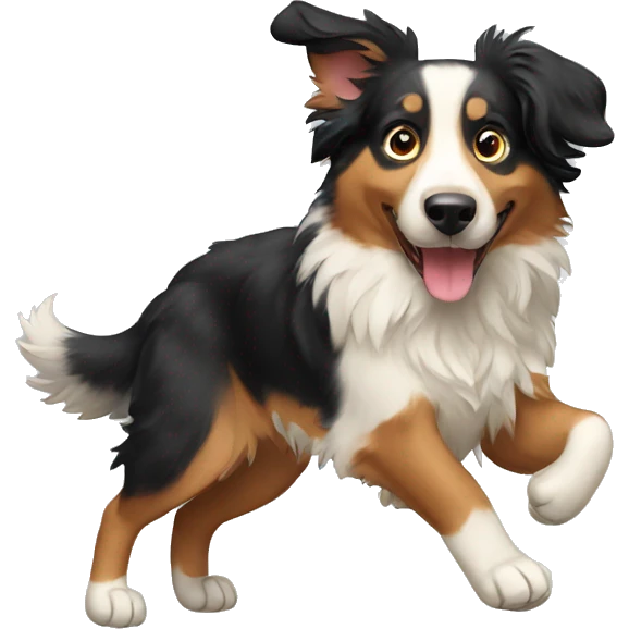 A dancing Australian Shepard dog emoji