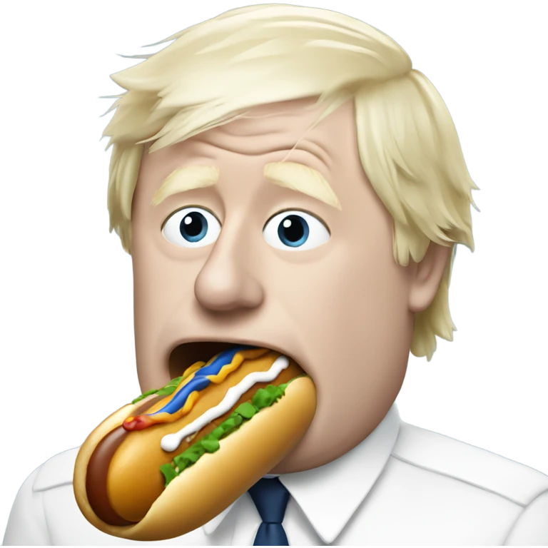 Boris Johnson eating a blue hot dog emoji