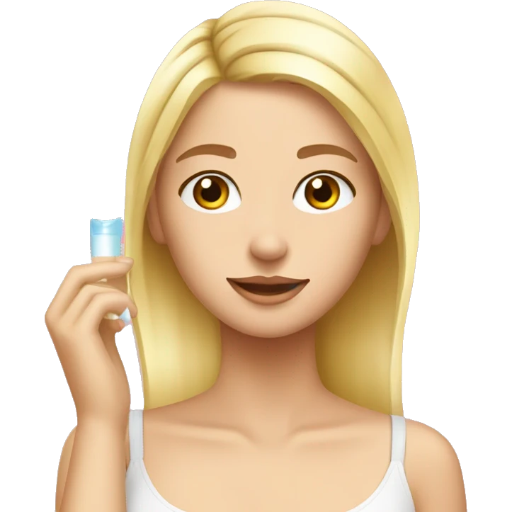 blond Girl applying skincare on her face with a skincare headband on emoji