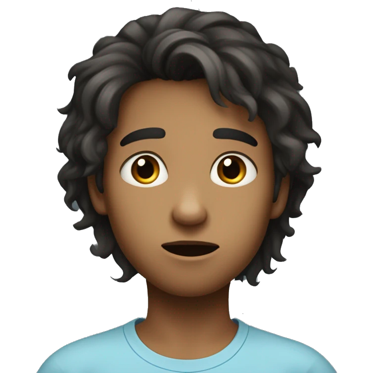 "Young person with medium-length, tousled dark hair, fair skin, and dark, expressive eyes looking slightly to the side. Wearing a light blue T-shirt with a slightly surprised or curious expression." emoji