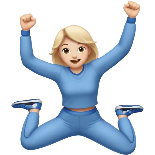 Emoji-style person jumping with fist up, excited expression, rounded cute style, soft shading, emoji