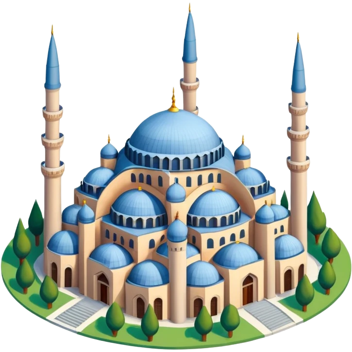 Isometric illustration of Istanbul, featuring Hagia Sophia with its large central dome and four tall minarets, paint photorealistic style emoji