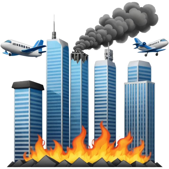 Two  similar skyscrapers and the plane that crashed into them. emoji