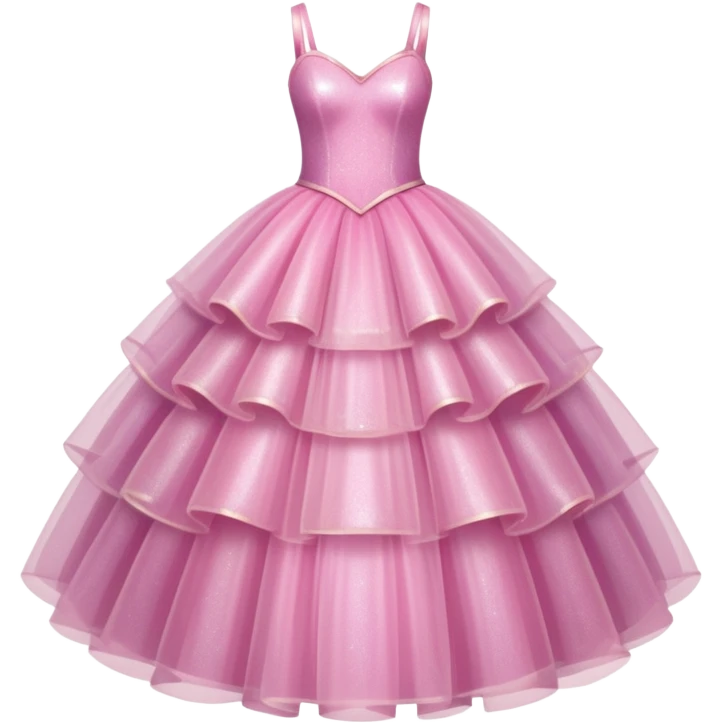 A pink glittering princess gown with layered tulle skirt.



























 emoji