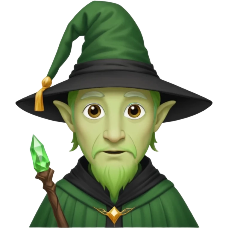Green-skinned male wizard with a long nose, wearing a black hat and robe emoji