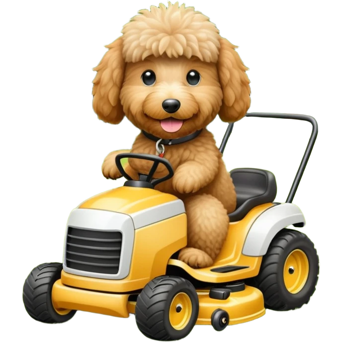 golden doodle on lawn mower emoji