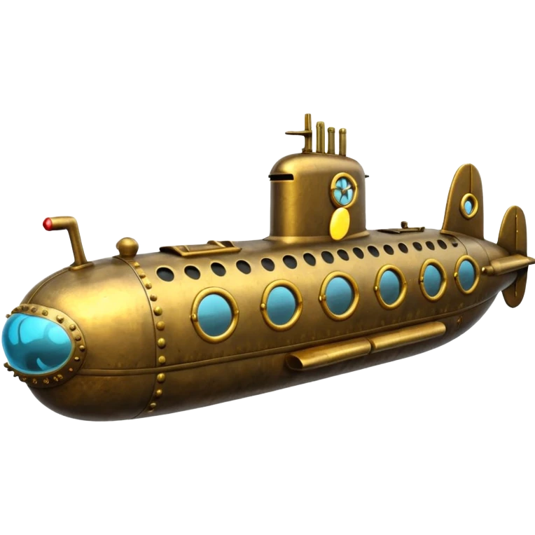 A vintage brass submarine with rivets, propellers, and glowing portholes. 
















 emoji