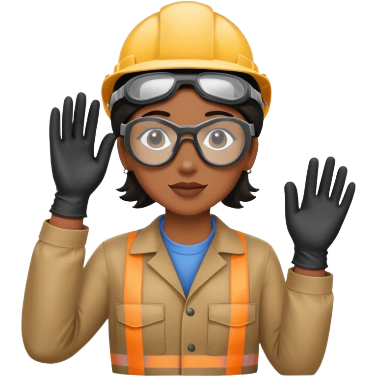 Black gender neutral factory worker in work uniform with gloves and safety goggles emoji