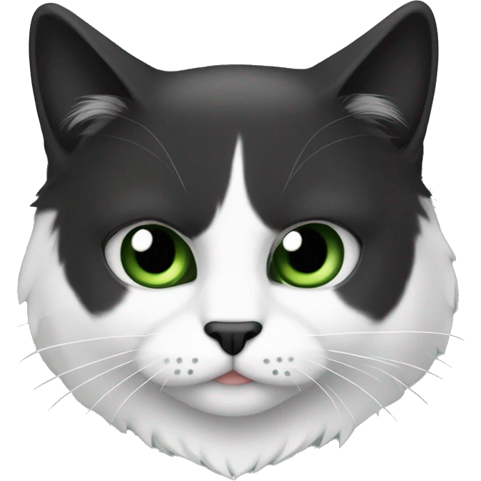 Gato bravo peludo preto e branco olhos verdes emoji
