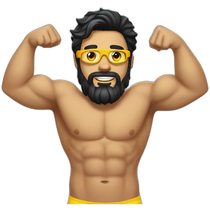 Swimming guy black hair beard muscles googles emoji