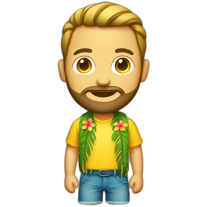 guy with yellow hawaiian skirt beard emoji