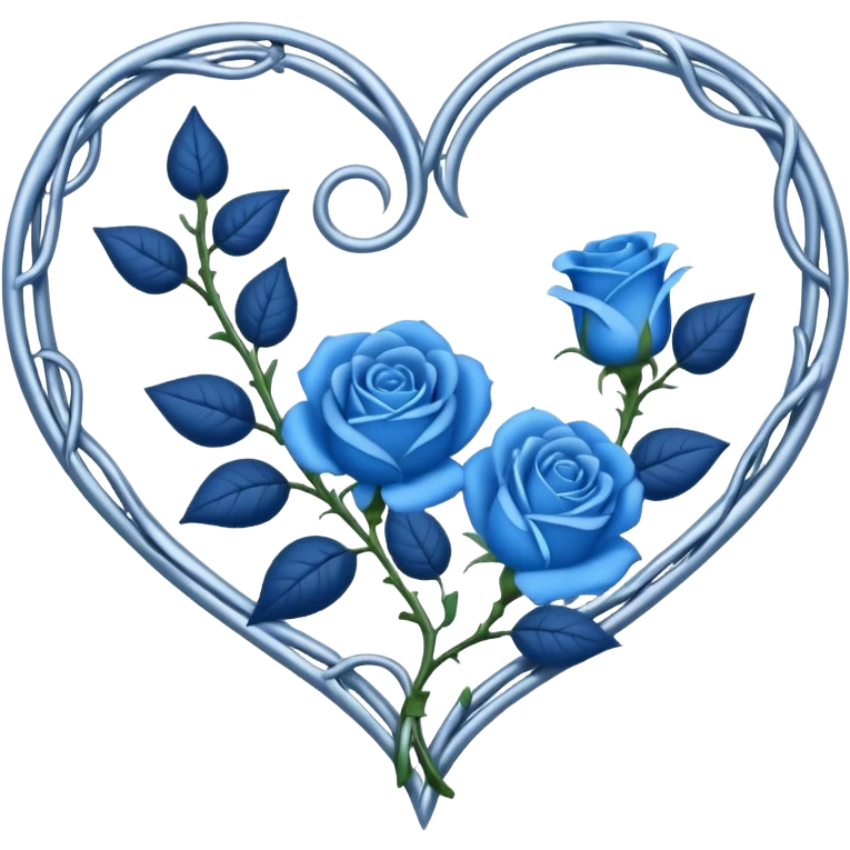 heart shape silver vine with blue roses border emoji
