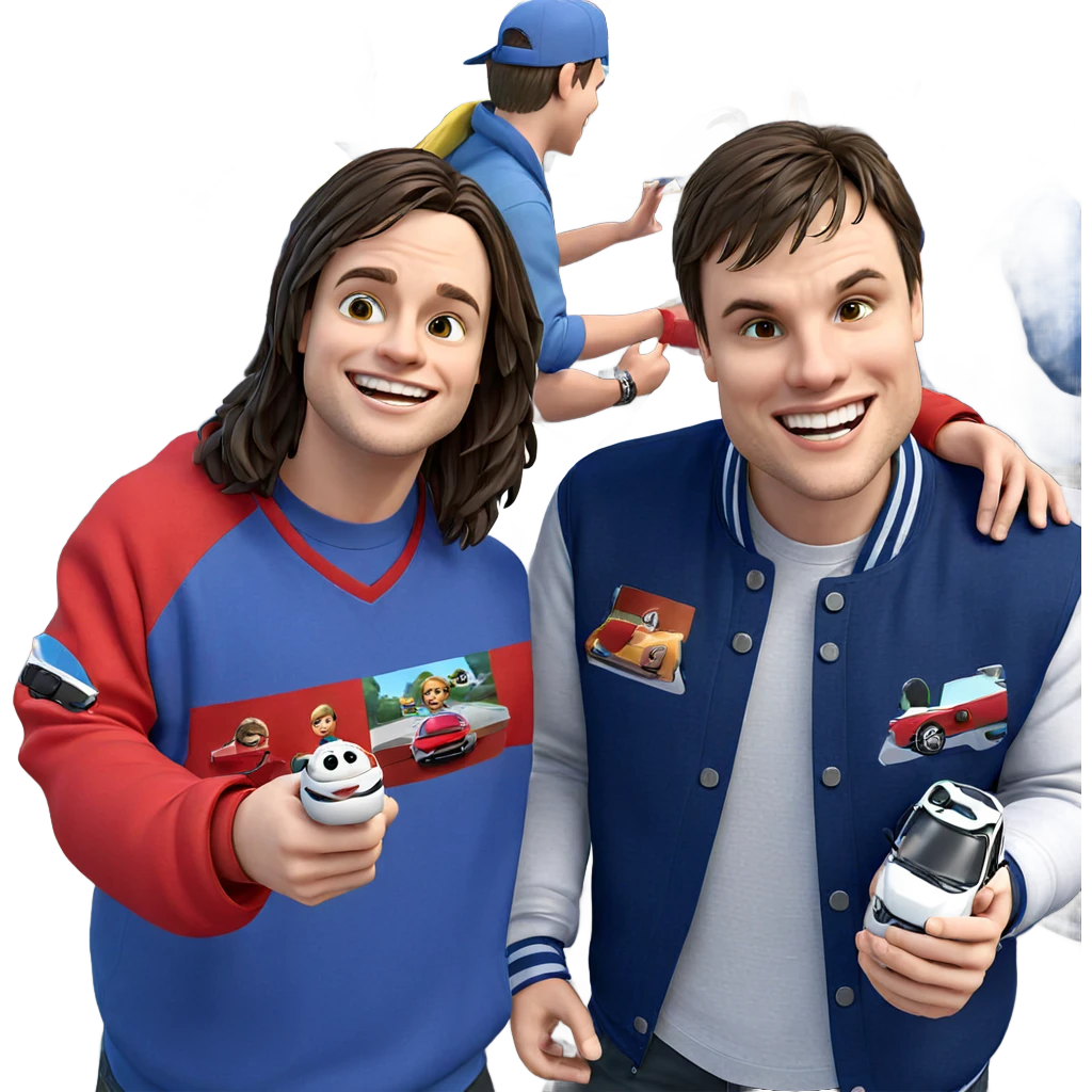 happy boys with car outdoors emoji